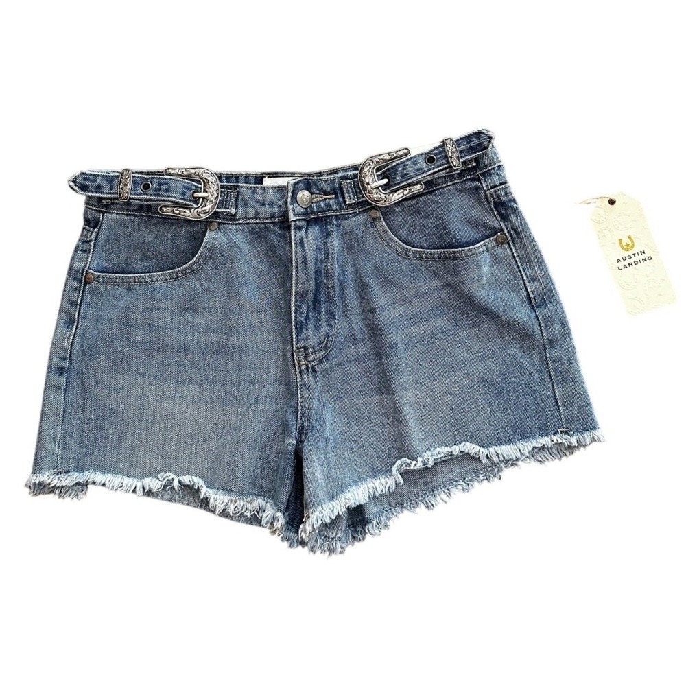 Austin Landing Womens Western Buckle Denim Shorts Medium Wash Blue Size 9